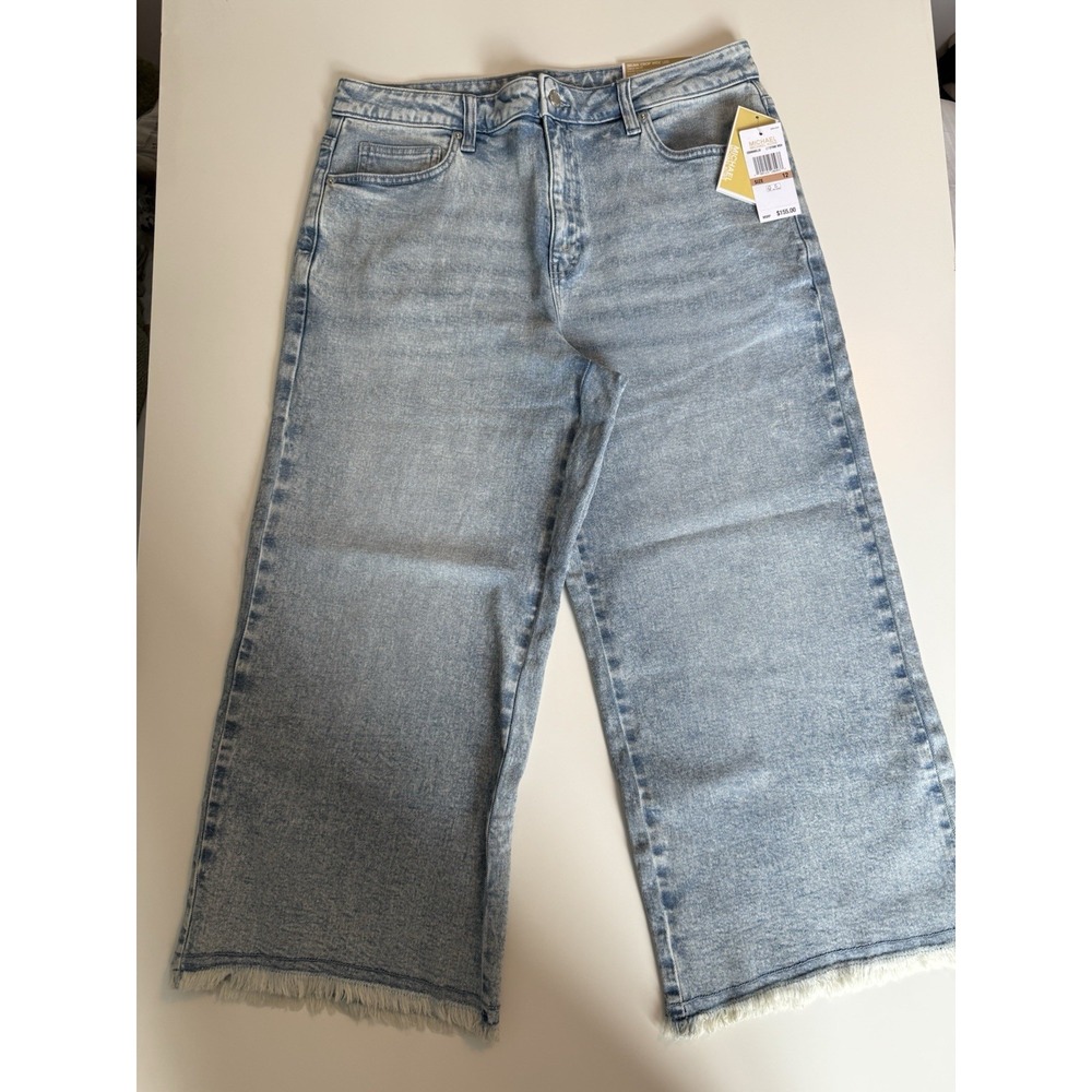 MICHAEL KORS Women's Selma Crop Wide-Leg HIGH RISE Jeans SIZE 12 Cottage, Fringe
